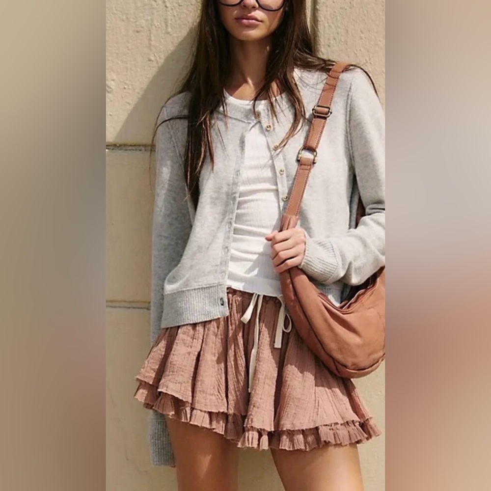 New! Free People Pretty Please Boho Mini Skirt flouncy, raw-edge hemline Small
